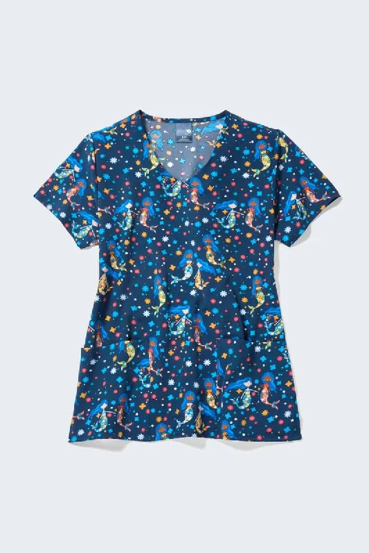 Z12213 Summer Splash Women's Print Scrub Top