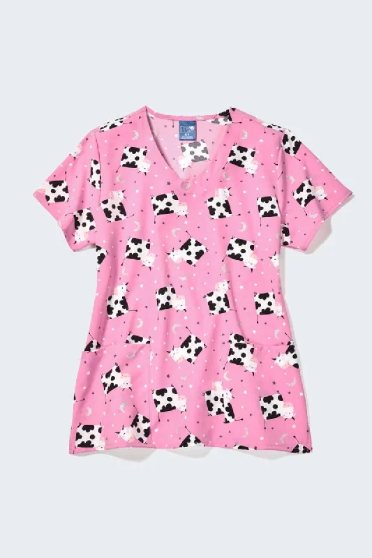 Z12213 Moon Moo Women's Print Scrub Top