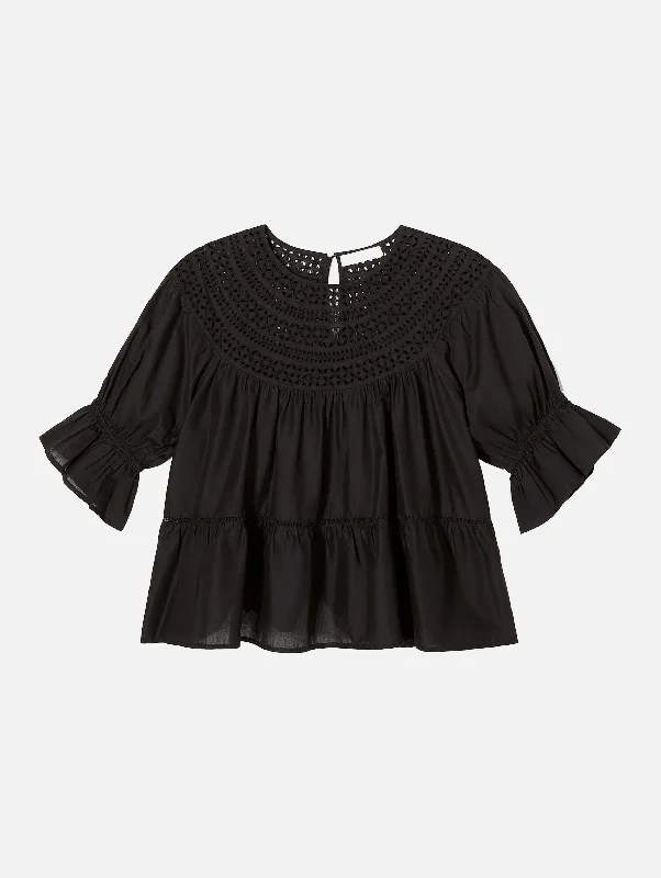 Sol Eyelet Top in Black