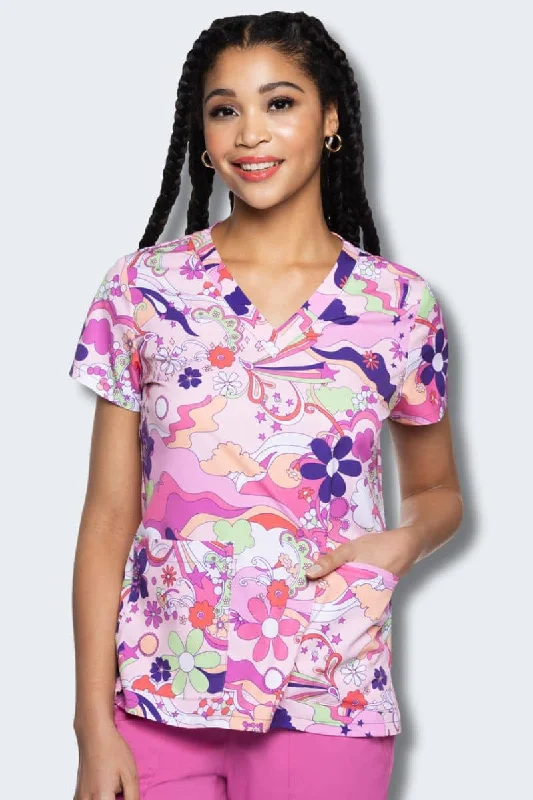 MC8564 Retro Kitch Women's Print Scrub Top