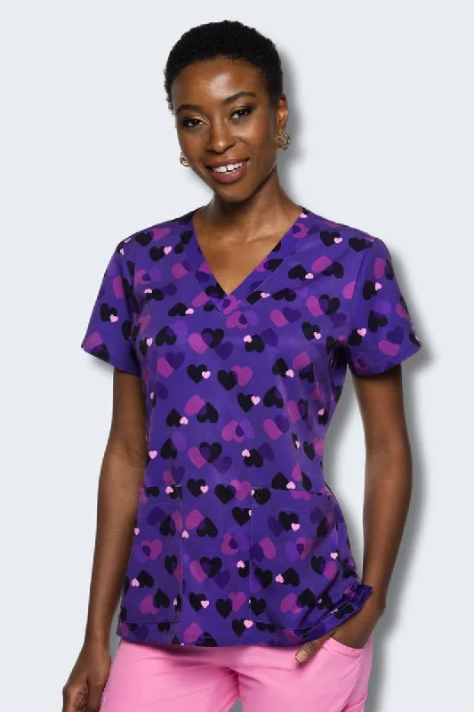 MC8564 Twilight Hearts Women's Print Scrub Top