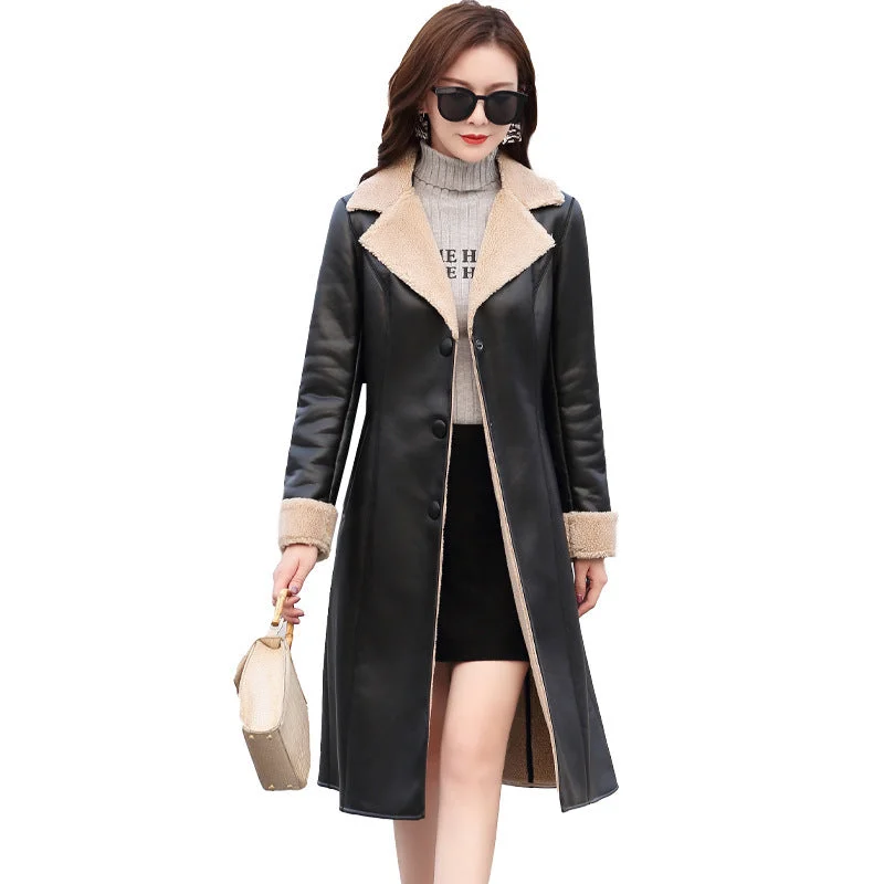 Composite fur coat with lapel