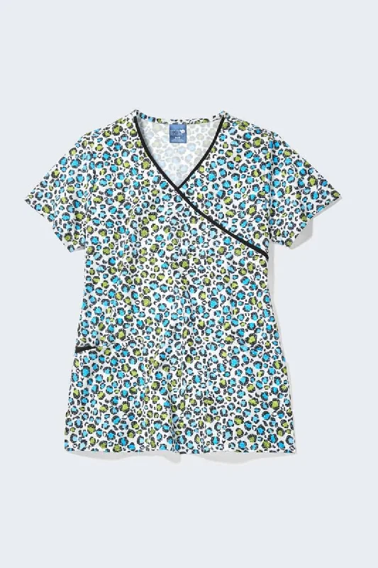 Z17213 Cheetah Bling Women's Print Scrub Top