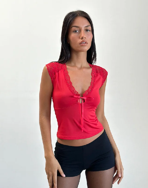 Livina Top in Slinky Jersey Lace Red