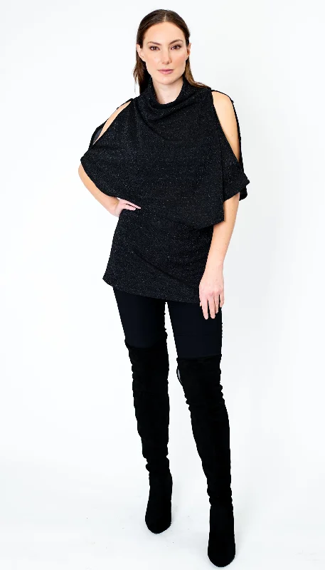 Poncho Tunic Top w/Split Shoulder / Black Metallic