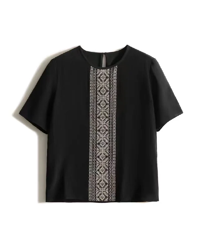 Black Embroidered Silk Top