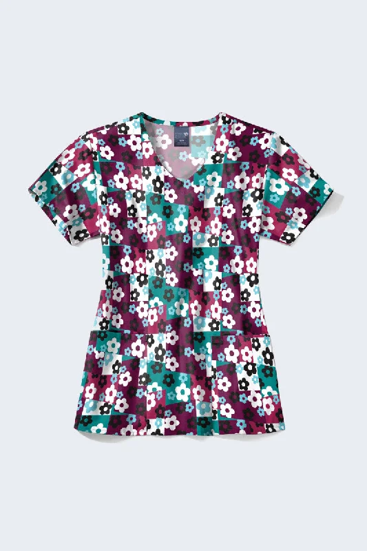 Z12213 Skater Check Women's Print Scrub Top