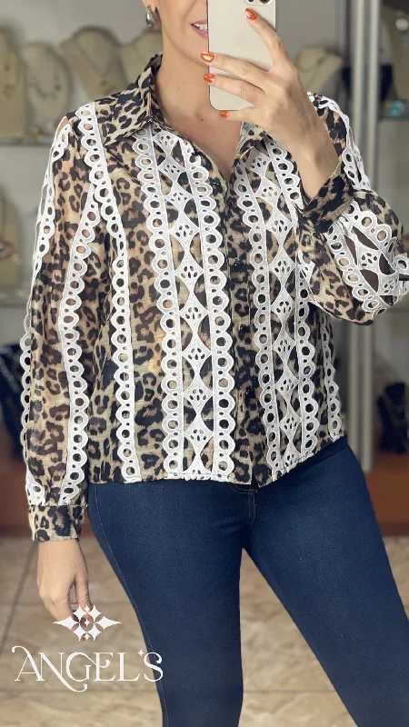 Leopard Lace Long Sleeve Top