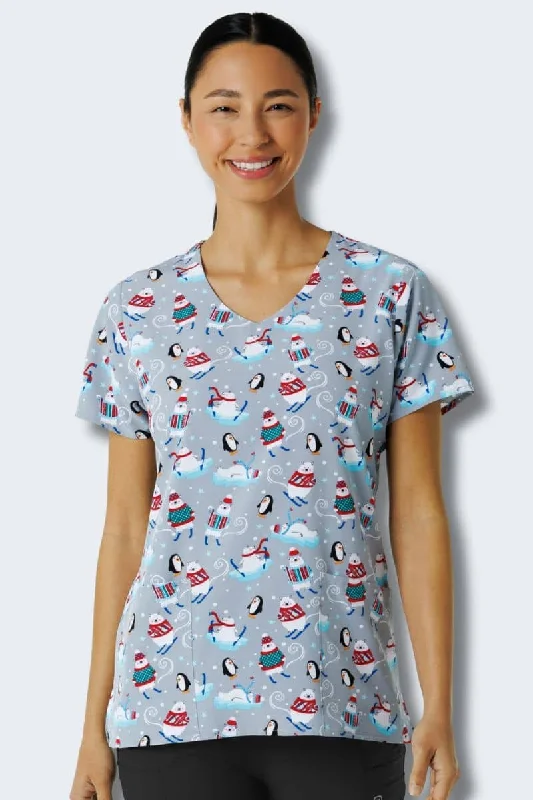 ‘Tis the Ski-son Women's Print Scrub Top - Z12213