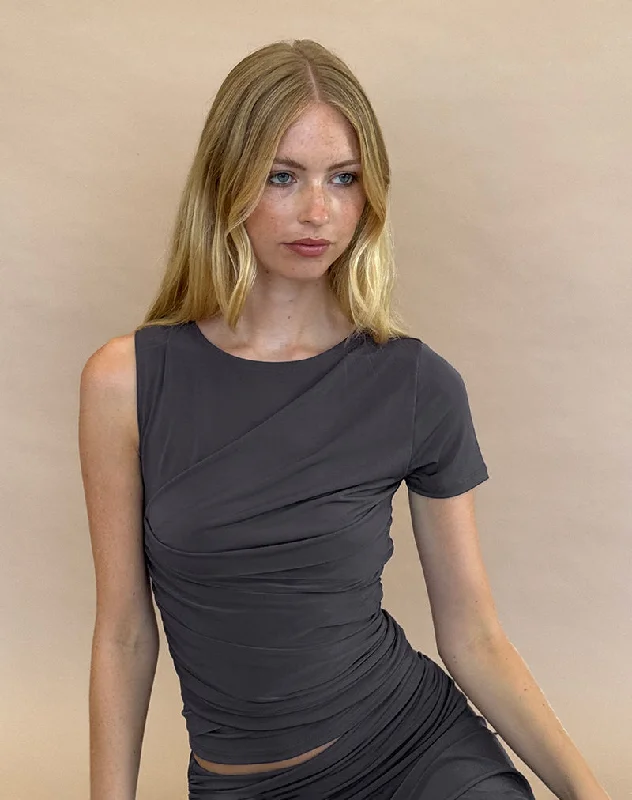 Zera Asymmetric Ruched Top in Grey