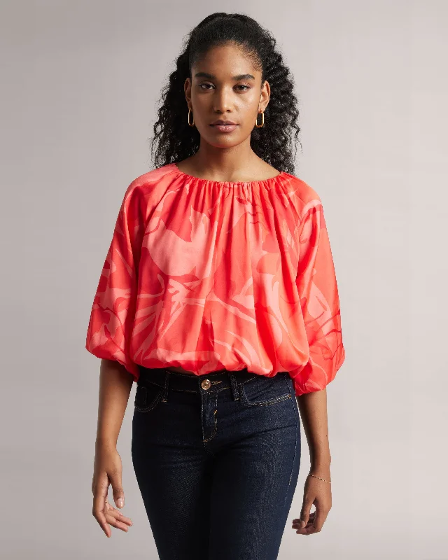 Peach Abstract Floral Boatneck Top