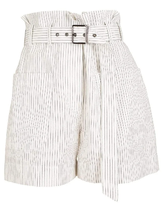 Pinestripe Paperbag Waist Belted Bermuda Shorts