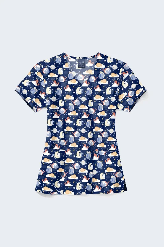 Z12213 Moon Meow Women's Print Scrub Top