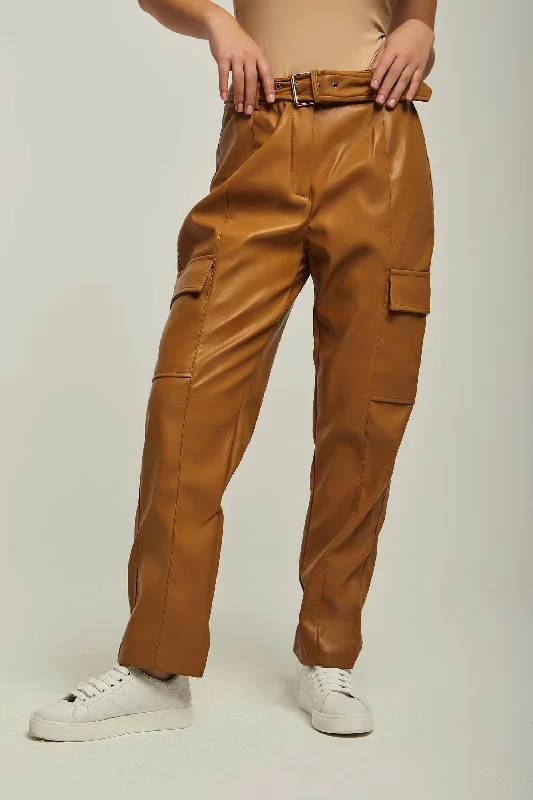 Women Pant  Straight Fit  Leather Brown