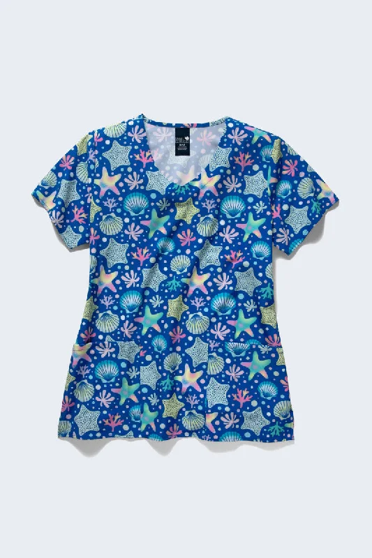 Z12213 Starfish Wish Women's Print Scrub Top