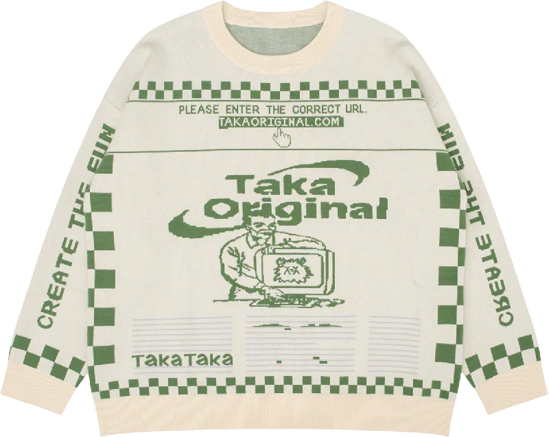 TAKA Original Moody Bob mosaic checkboard knit jumper green