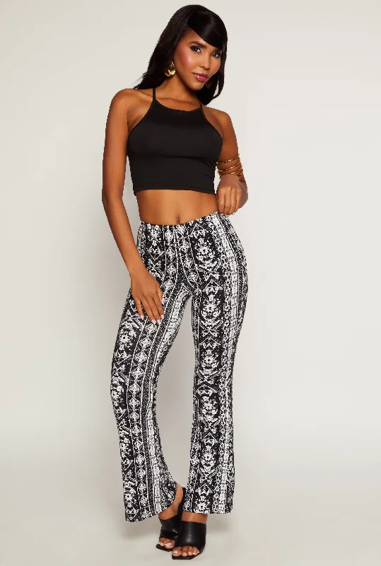 Boho Border Print Flared Pants