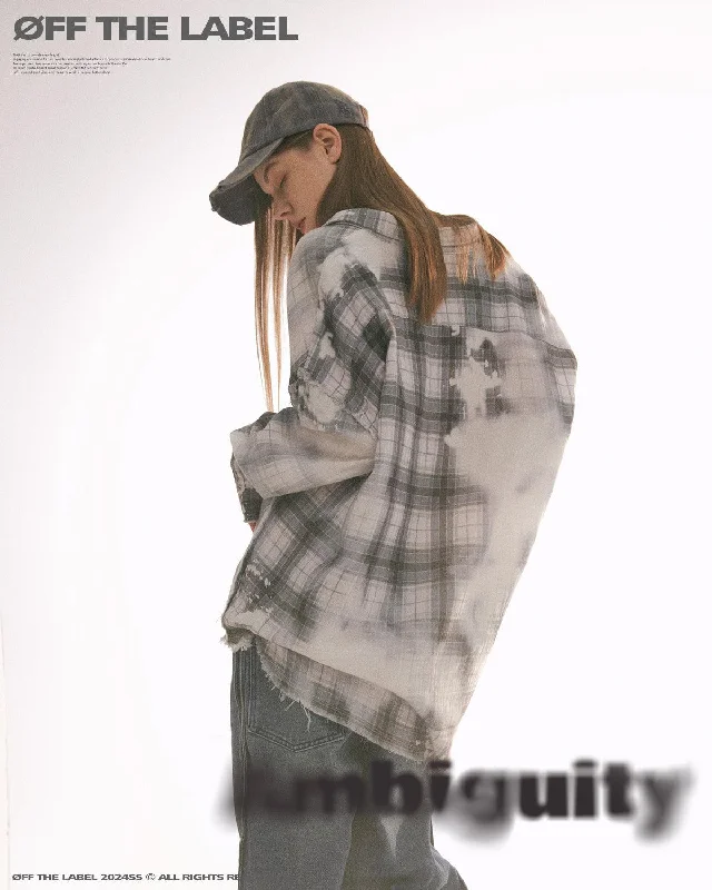 Off The Label ambiguity fading Plaid long sleeved shirt grey