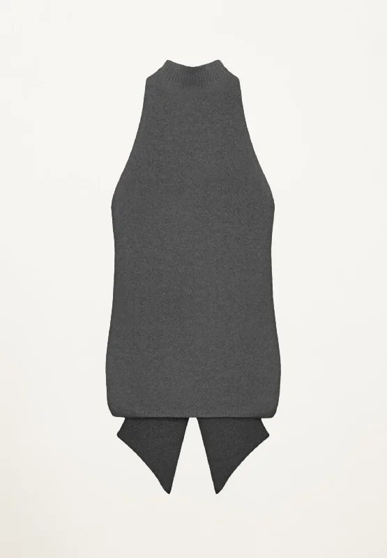 Lia Halter Tunic with Back Peplum in Charcoal