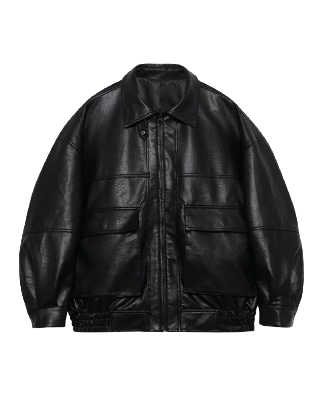 Off The Label cargo-pockets leather bomber jacket black