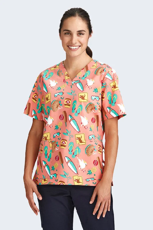 Aussie Summer Women's Christmas Scrub Top - CST446LS