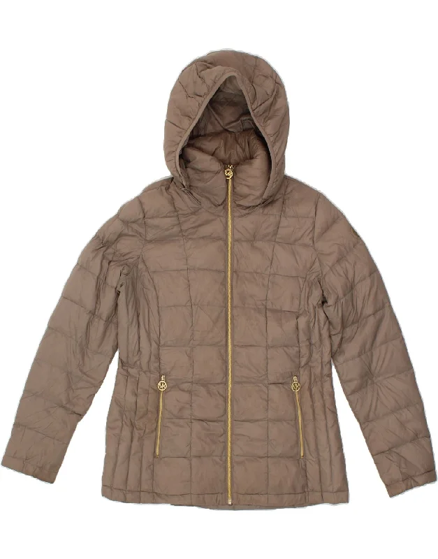 MICHAEL KORS Womens Hooded Padded Jacket UK 14 Medium Brown Nylon