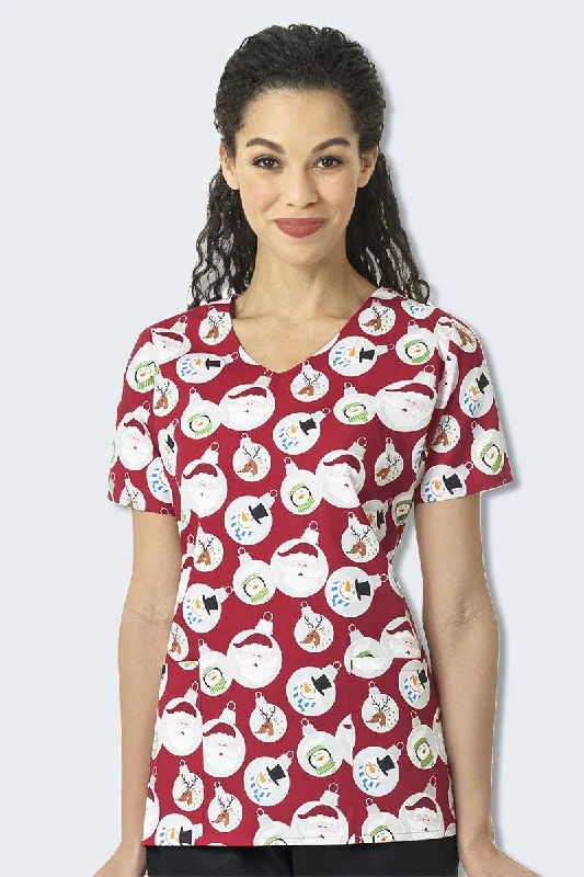 Old Saint Nick Christmas Print Nurses Scrub Top - Z12202