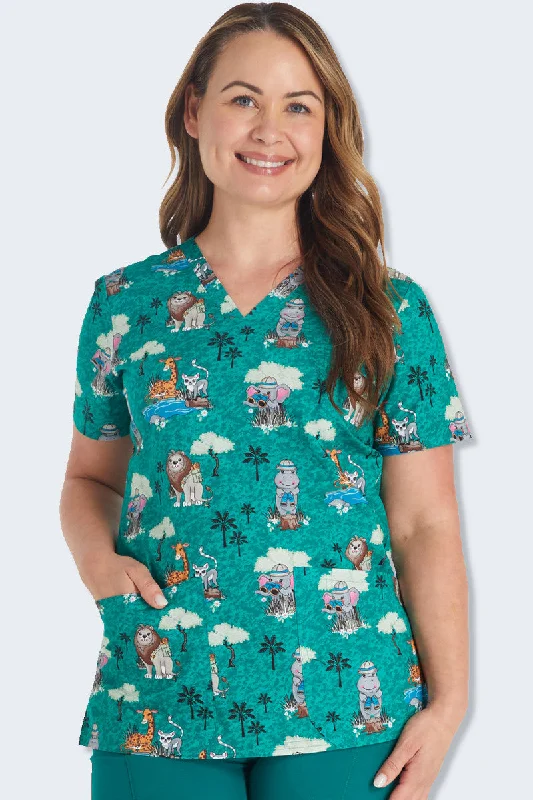 CK651 Safari Fun Cherokee Print Scrub Top