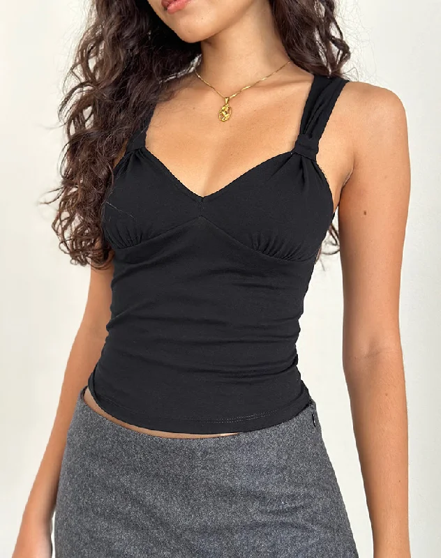 Mantha Knot Shoulder Top in Black