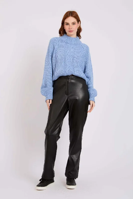 Women Leather Straight Fit Black Pant