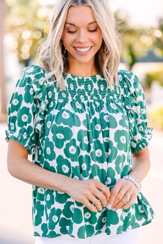 In A Dream Green Floral Blouse