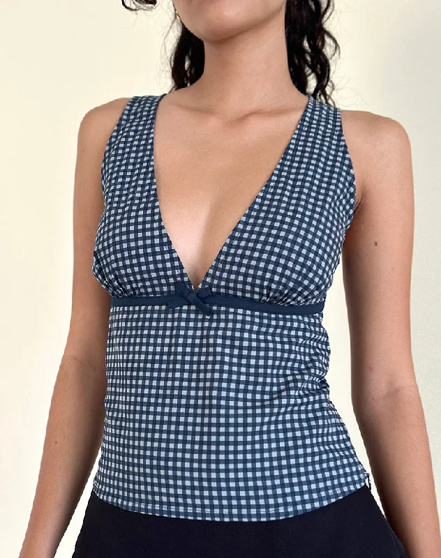 Vishata Top in Mini Gingham Dark Blue