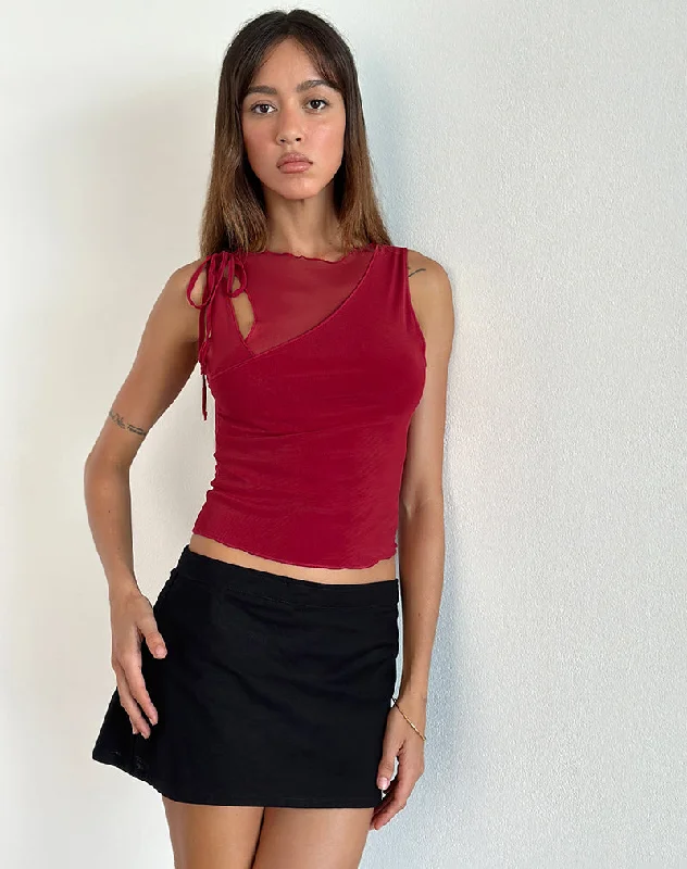 Moni Vest Top in Mesh Cherry