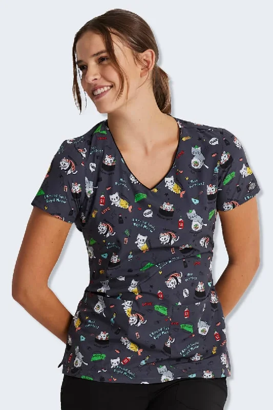 DK852 Miso Purr-fect Women's Print Scrub Top