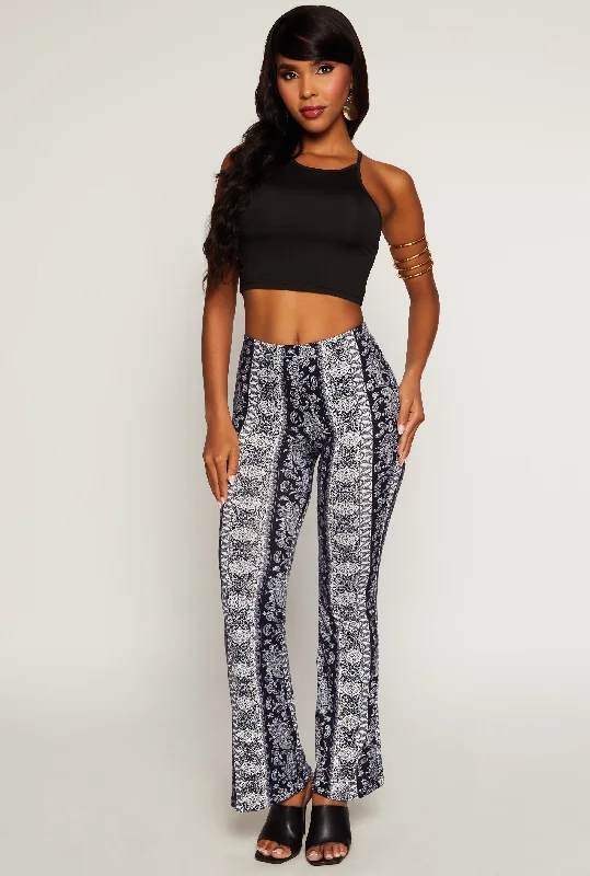 Boho Border Print Flared Pants