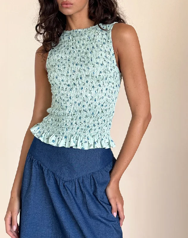 Birita Shirred Top in Pretty Petal Green