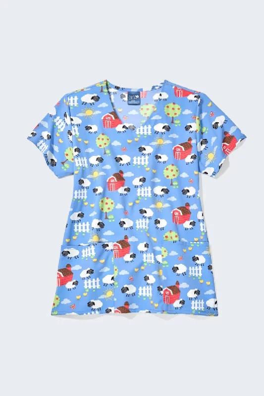 Z12213 Sheep Peeps Women's Print Scrub Top