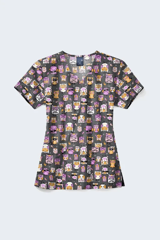 Z12213 Whoo's Hip Women's Print Scrub Top