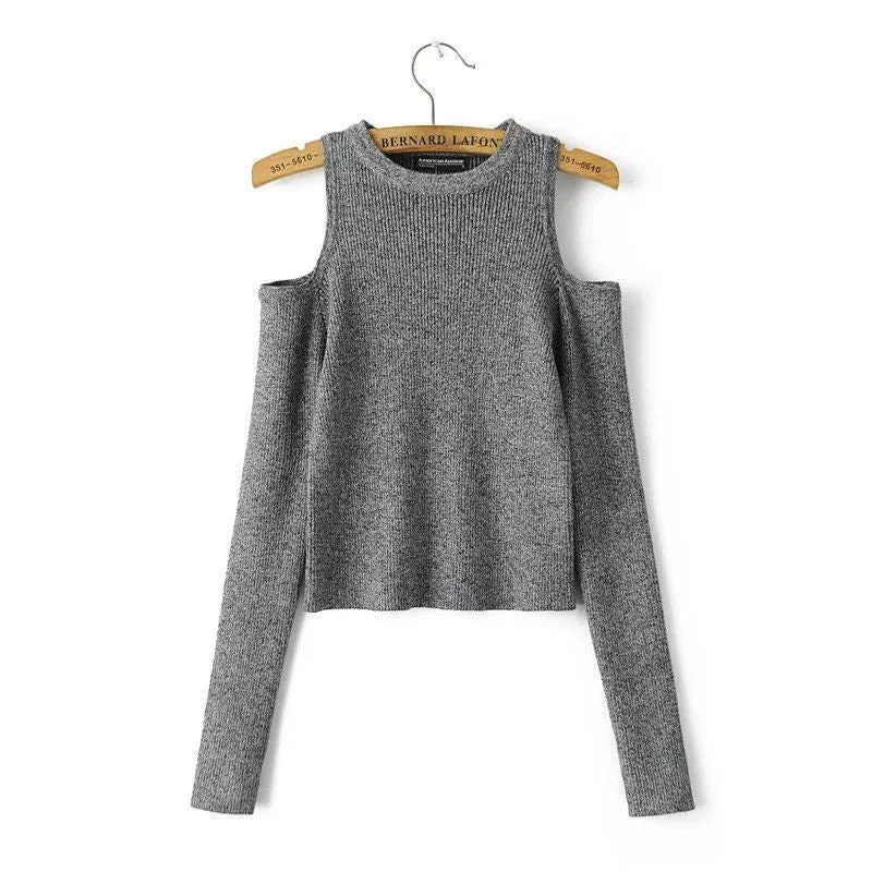 Sexy Women Off Shoulder Long Sleeve Knitted Sweater Solid Skinny Slim Sweater